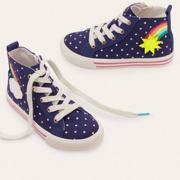 Mini Boden Navy Spot Rainbow Appliqué High Top Sneakers Sz 29 - Picture 1 of 6